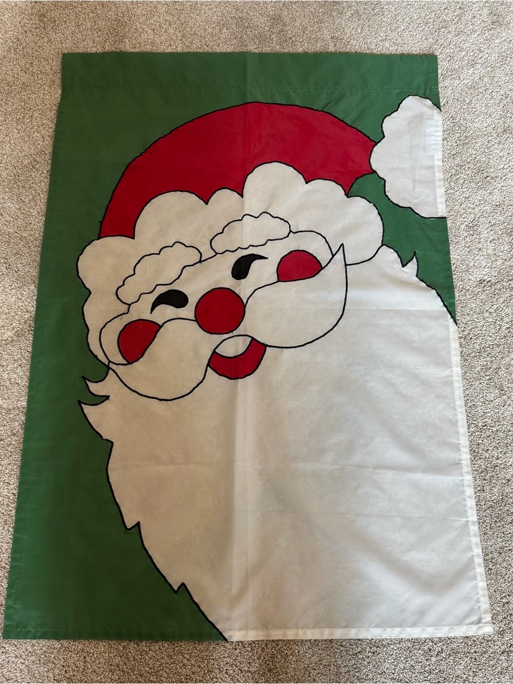 Vintage Christmas Santa House Yard Flag 39.5"x27.75" 100% Nylon Green White Red